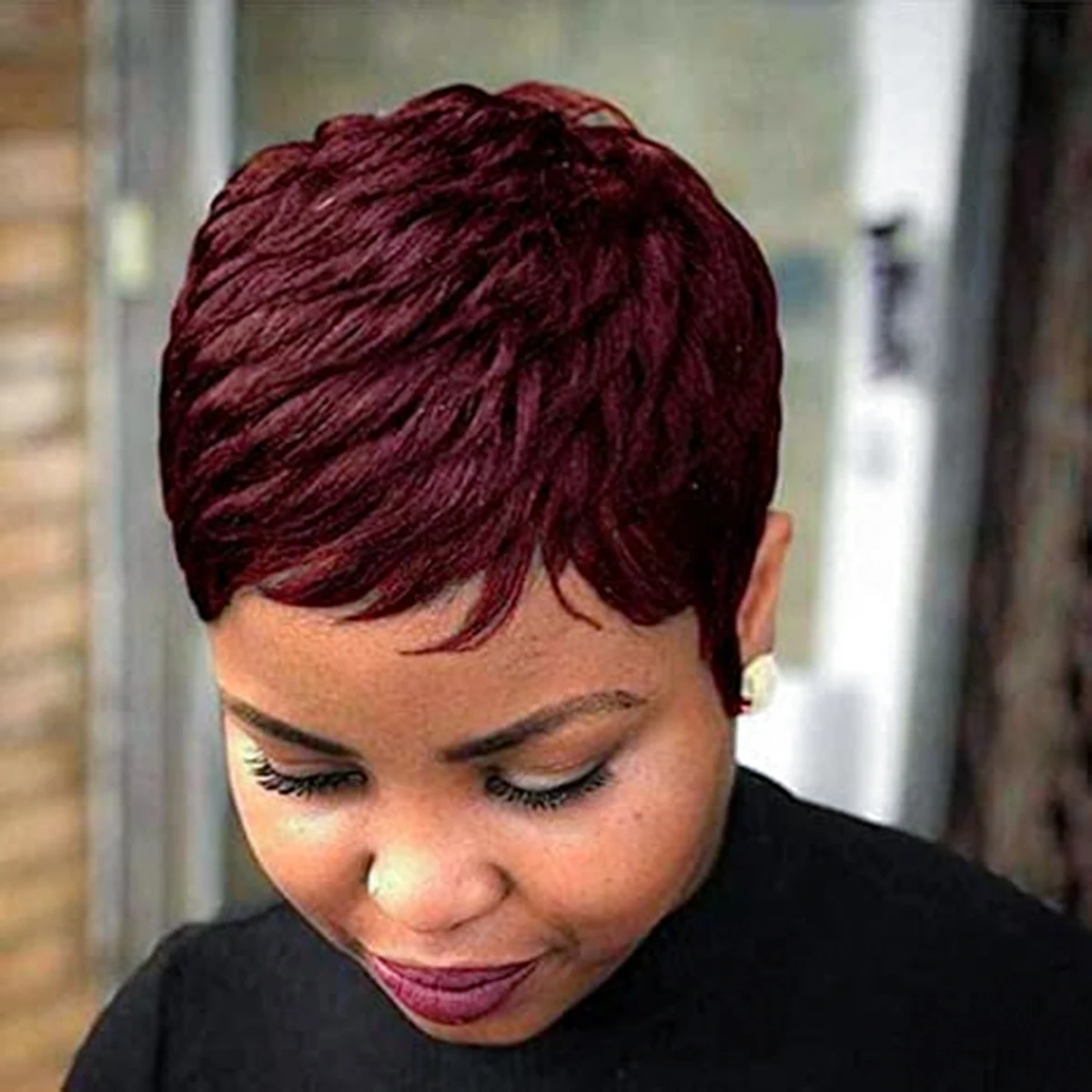 Human Hair Wigs 99J Pixie Cut  Short Wig for Black Women 100% Human Hair Non Lace Full Machine Wig