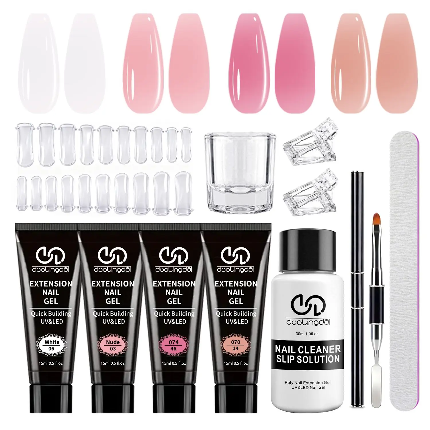 Poly Gel Kit, for Nail Extension Gel Set, 4 Classic Shades of Pink And Nude Builder Gel for Nail Art Enhancement