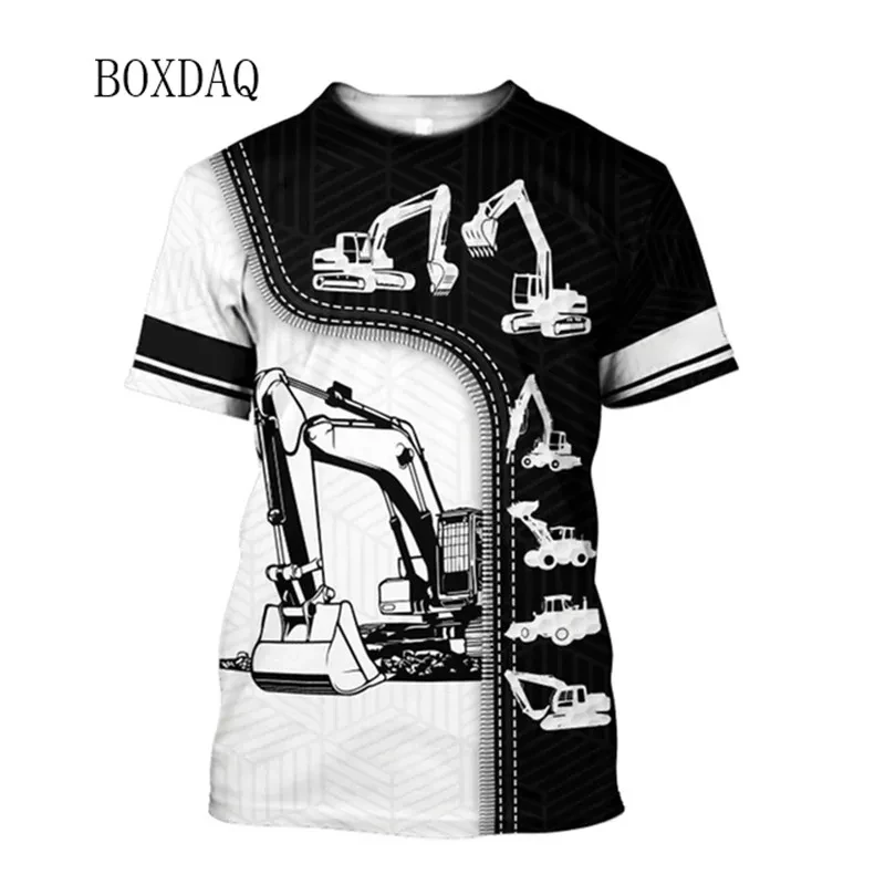 Excavator Operator Worker Clothes Men Casual T-shirts Short Sleeve 3d Print Street Tops 6XL Plus Size Man Construction site Tees