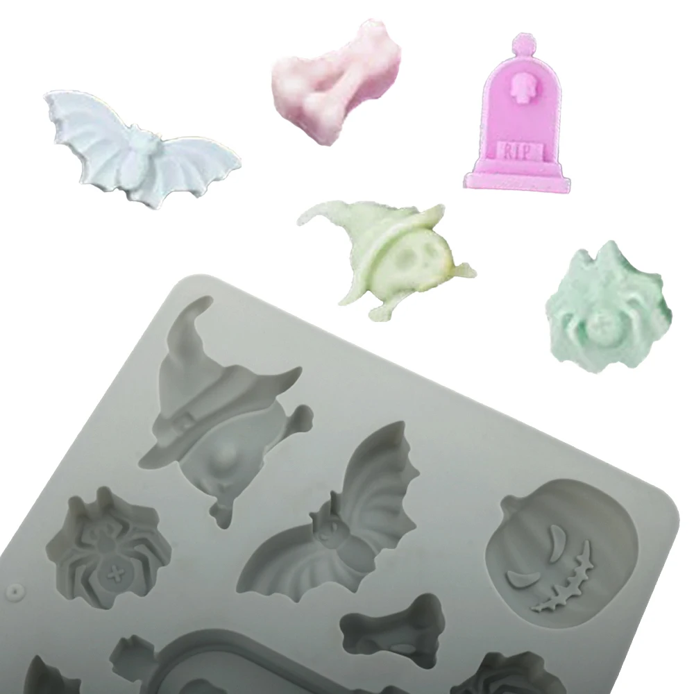 Halloween Element Tombstone Spider Pumpkin Bat Skull Silicone Chocolate Mold Halloween Cake Moulds Ice Tray Kitchen Bakeware - view 6