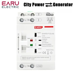 EARU Din Rail Mini 2P 63A AC 220V ATS Dual Power Automatic Transfer Switch Electrical Selector Switches Uninterrupted Powe