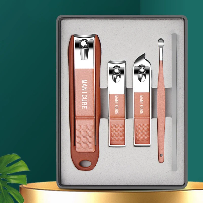 5Pcs/Set Portable Universal Nail Clippers Glass File Earpick Household Professional Stainless Steel Utility Pedicure Nail Tools