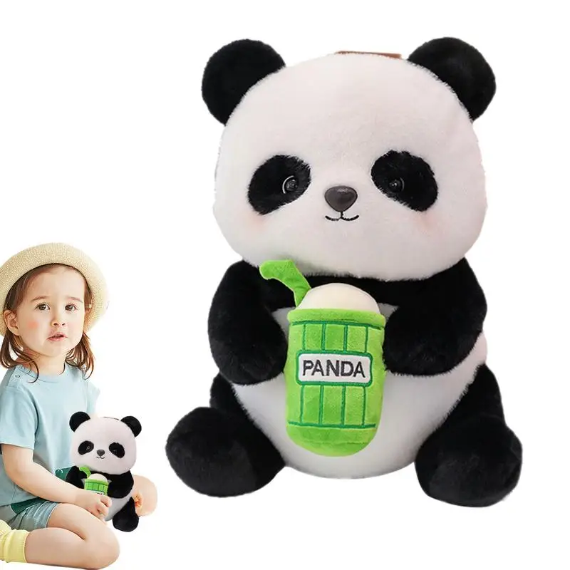 

Stuffed Panda Soft Plush Throw Pillows 9.5 Inch Cute Soft Stuffed Animal Plushies Toy Panda Hugging Milk Tea For Kids & Adults