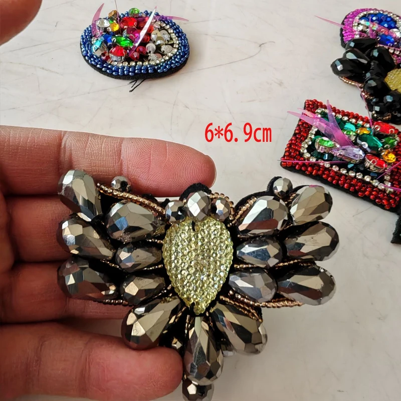 4Pcs 6*6.9cm Heavy Industry Handmade Bead Nailing Diamond Cloth Sticking Clothing Shoes Hats Creative Decorative Accessories