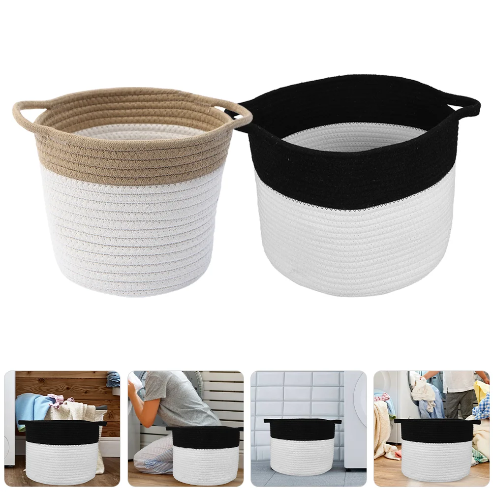 

2 Pcs Storage Basket Woven Sundries for Table Weave Desktop Organizer Finishing Cotton Rope Sundry Container