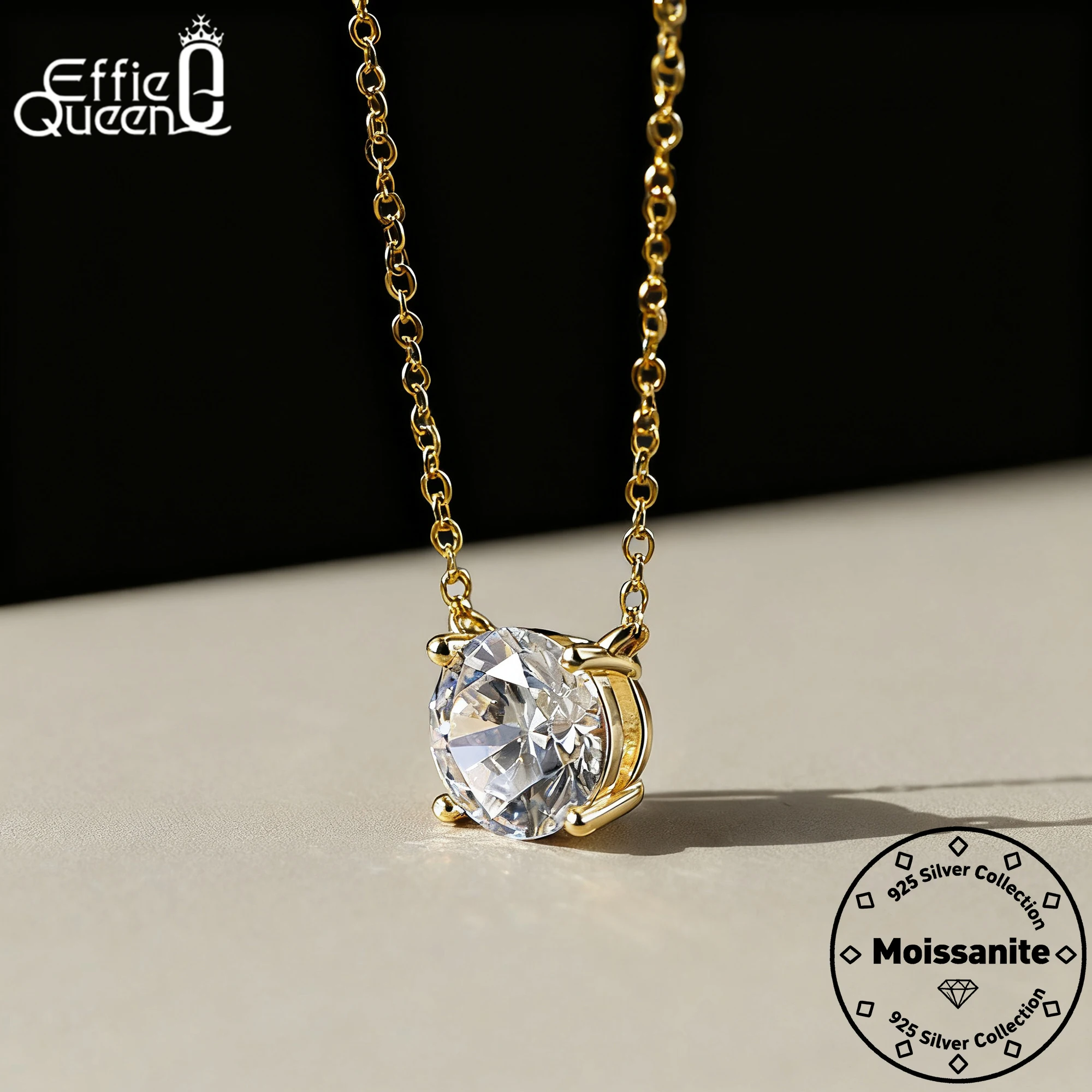 

EFFIE QUEEN S925 Серебро 1 карат/2 карата/3 карата/4 карата Круглое ожерелье с подвеской из муассанита и бриллианта для мужчин и женщин Повседневная одежда 2023 Trend MON05