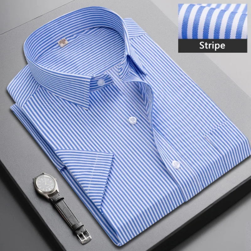 Summer Short-sleeved Men\'s Stripe Shirt Slim Business Classic Lapel Fashion Male Formal Work Shirt Brand Clothing M-5XL