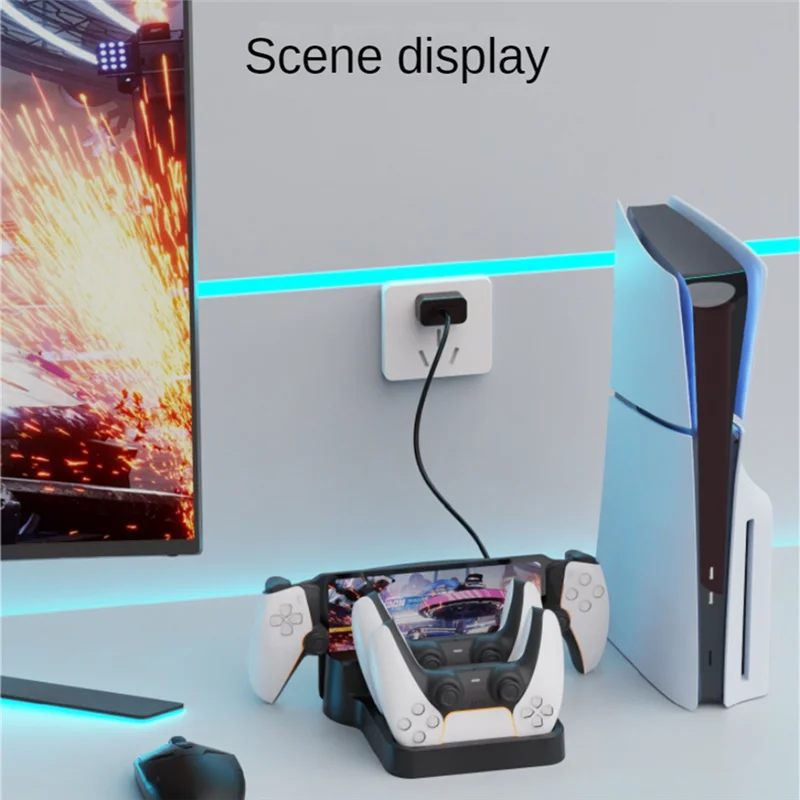 لقاعدة شحن محمولة لبوابة PS5 لقاعدة شحن لوحة ألعاب PS5 قطع غيار شاحن محمول باللون الأسود