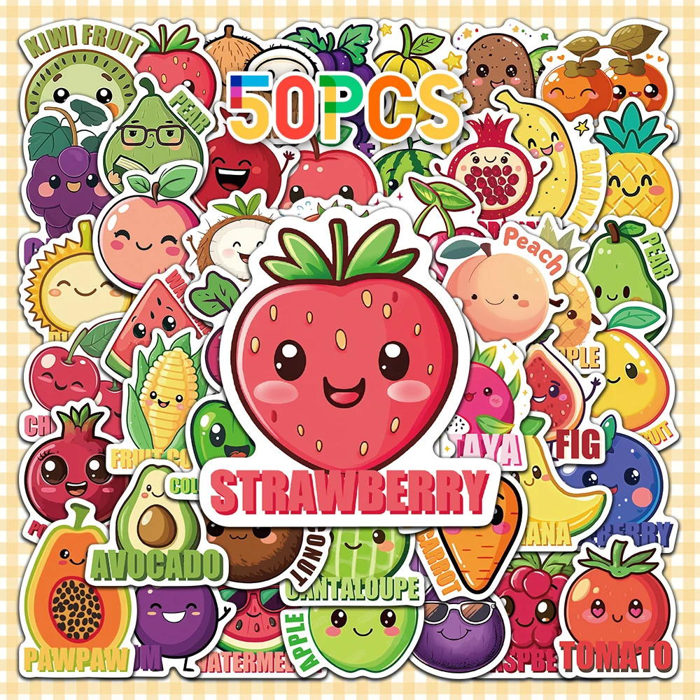 50 stuks groente- en fruitdecoratieve stickers voor nieuwjaarscadeaufeeststickers Terug naar school laptop mobiele telefoon case skateboard