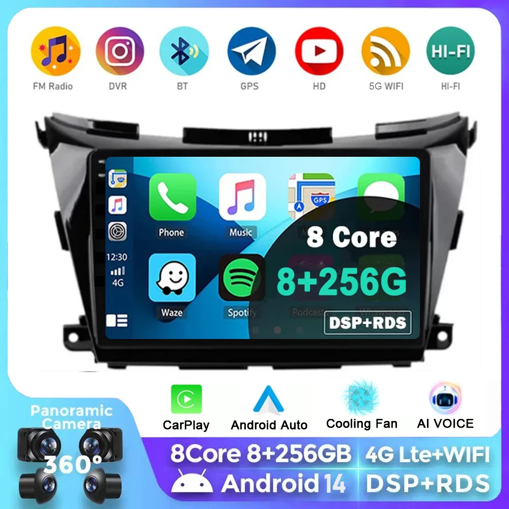 

Android 14 Car Radio QLED For Nissan Murano Z51 2014 - 2020 QLED Screen Multimedia Stereo Player GPS Video Head Unit WIFI 4G BT