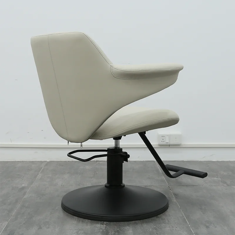 kr-Unique Design Salon Furniture Beige Hairdressing Styling Chair Modern Black Round Base Beauty Shop Shaving Barber Chair！
