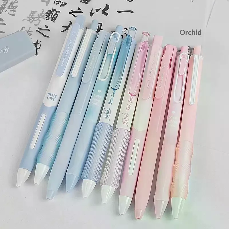 Retractable Gel Pen Korean Fashion Simplicity Transparent Writing Pen Quick Drying ST/CS Tip 0.5mm Black Ink Scrapbook Pen 5pcs