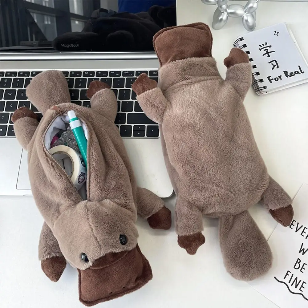 Zipper Pen Bag Platypus Plush Doll Pencil Bag Zipper Pouch Small Wallet Cute Pencil Pouch Bag Animal Shape Travel Organizer