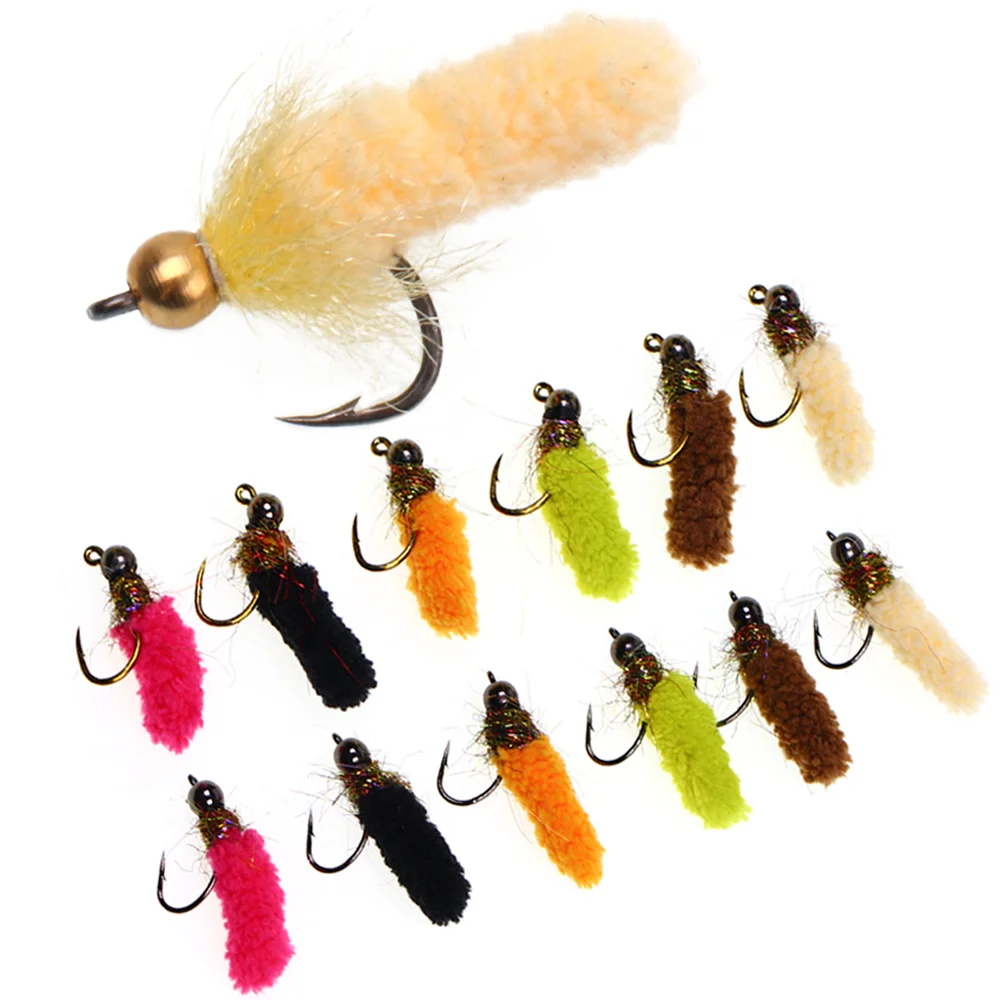 5/6 unidades de señuelos de pesca de latón o tungsteno con cabeza de bola, tipo Mop Fly, Crane Fly artificial, Wet Euro Nymph, Caddis Larva, para trucha y pescada.