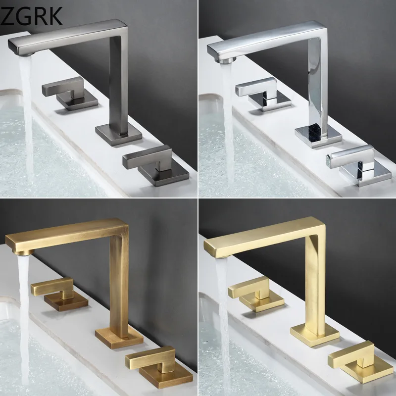 Three Hole Basin Faucet Brass Gun Grey Bathroom Faucet Cold and Hot Water Black Mixer Tap 3 Pieces Bathtub torneiras de cozinha