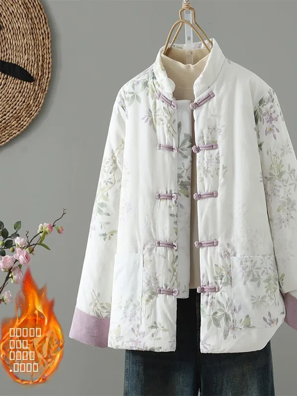 Ele Double-Sided Cotton Linen Women's Jaet Loose Fit Button Design Comfortable Warmth Chinese Sle Commute Lady Coat