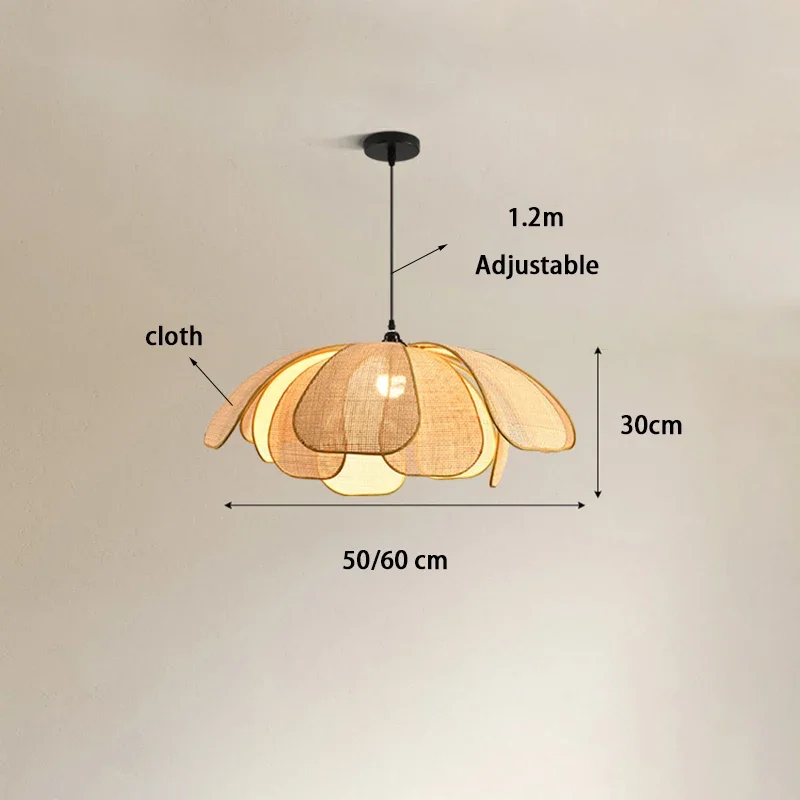50CM Retro Natural Rattan Pendant Lighting Fixture E27 Modern Minimalist Handcrafted Lampshade Hanging Lamp for Dining Bedroom