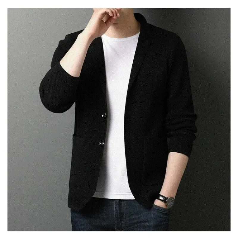 

Spring Autumn Men V-Neck Solid Cardigan Mens Thin Slim Solid Color Knitting Jacket Male Bottom Shirt Knitwear Sweater