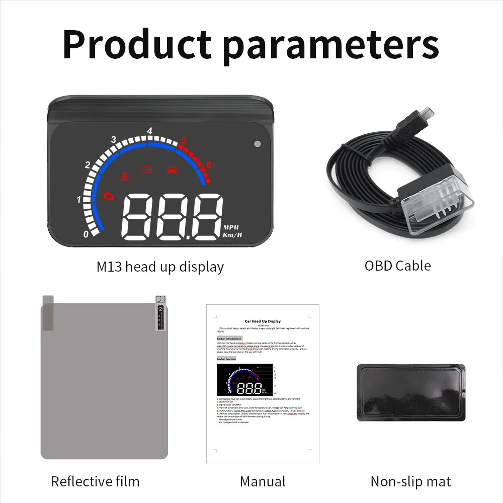 M13 Car OBD Speed Projector for HUD Portable LCD Head Up Display Water Temp KMH MPH RPM Overspeed Alarm OBD2 onboard computer view 6