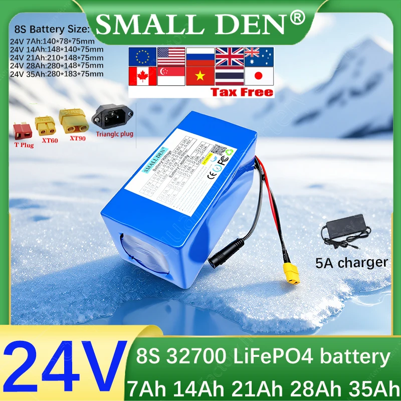 

24V 7Ah 14Ah 21Ah 28Ah 35Ah 32700 Lifepo4 battery pack BMS max 100A discharge suitable for electric boat lawn mower + 5A Charger