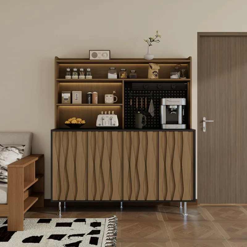 Solid wood sideboard, wall-mounted integrated storage cabinet, high-legged storage cabinet, living room household skeletal line