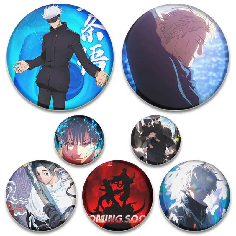 32/44/58mm Lovely Cartoon Button Pin Anime Figure Mahito Suguru Geto Gojo Satoru Badge Fan Gifts Round Brooch for Bag Accessory