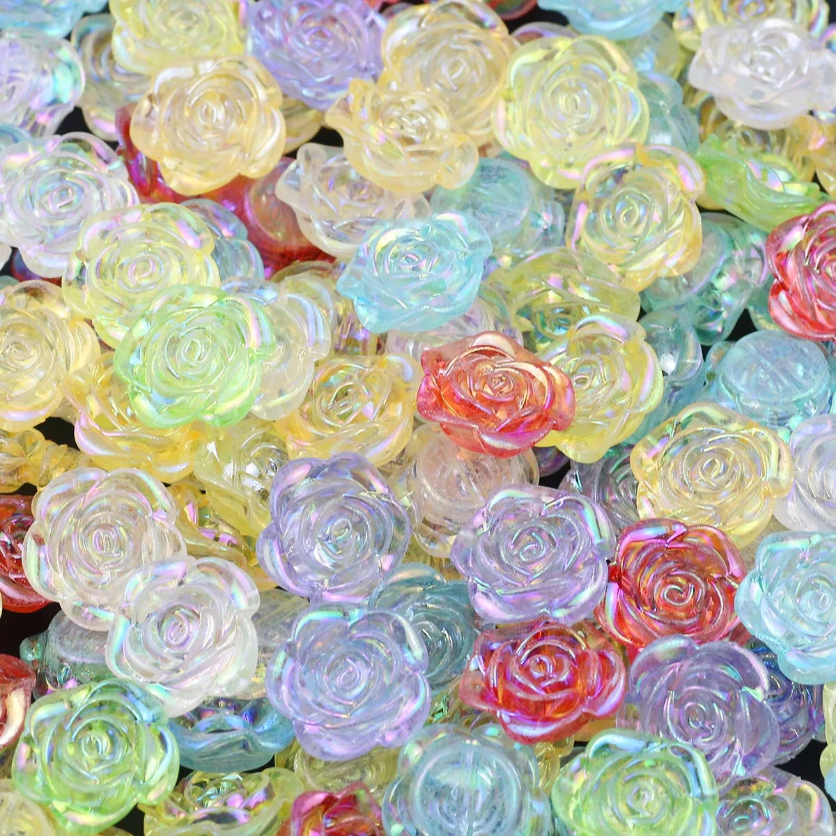 100pcs Rose Flower Butterfly Shaped Transparent AB Color Acrylic Loose Beads For Jewelry Making Bracleet DIY Accessories