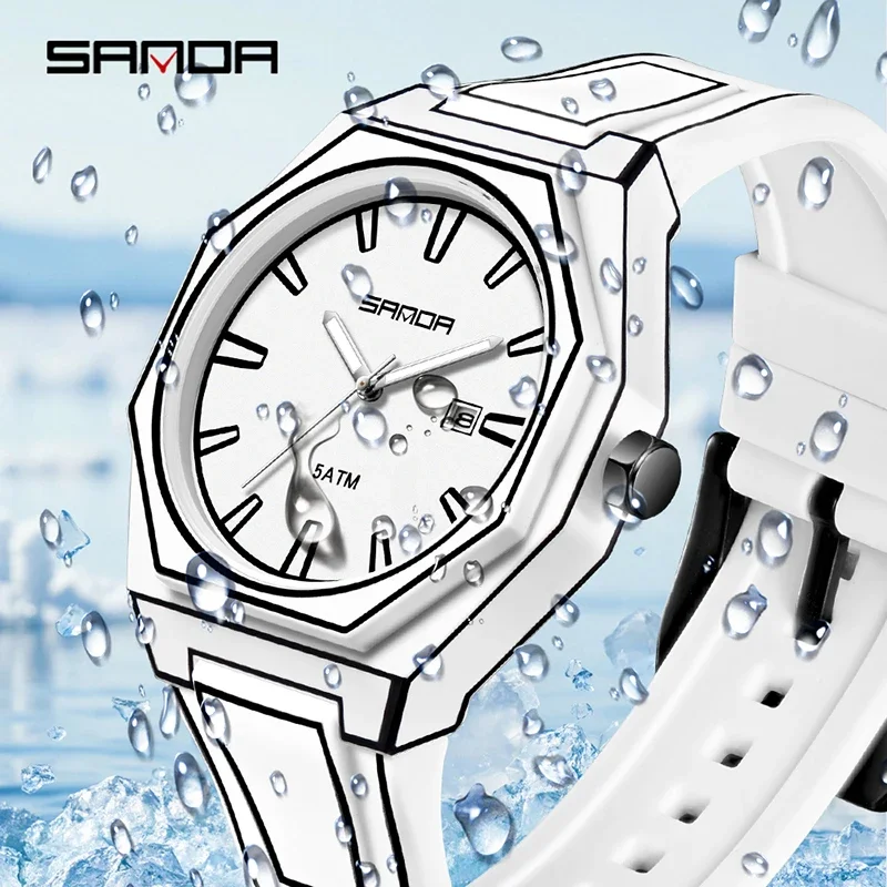 SANDA العلامة التجارية الفاخرة ساعة كوارتز رجالية مقاوم للماء التقويم مضيئة سلسلة الإبداعية الفاخرة مضيئة ساعة يد كوارتز رجالية