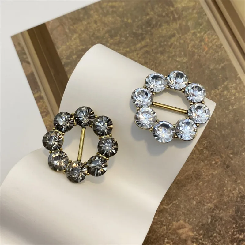 5pcs Fashionable Pinless Buckles Large Rhinestone Ornament Round Metal Buckles 14mm Inner Diameter