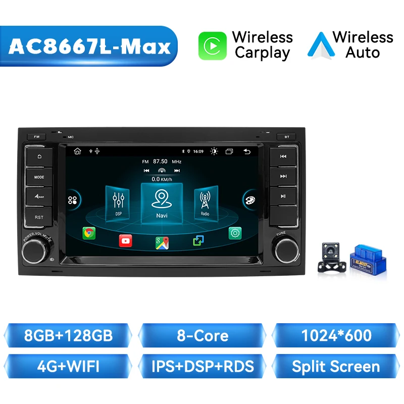Auto radio voor Volkswagen Touareg 7L Transporter T5 2004-2011 Android 14 8-core 8GB+128GB IPS draadloze CarPlay Android Auto 4G WiFi