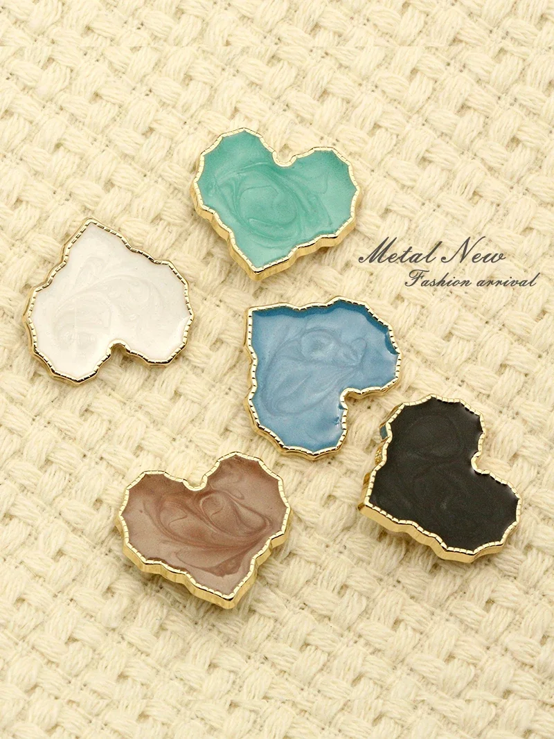 6pcs Decorative Luxury LOVE Heart Buttons for Women Sweaters Cardigans Coats Sewing Accessories Green Blue Black White Metal