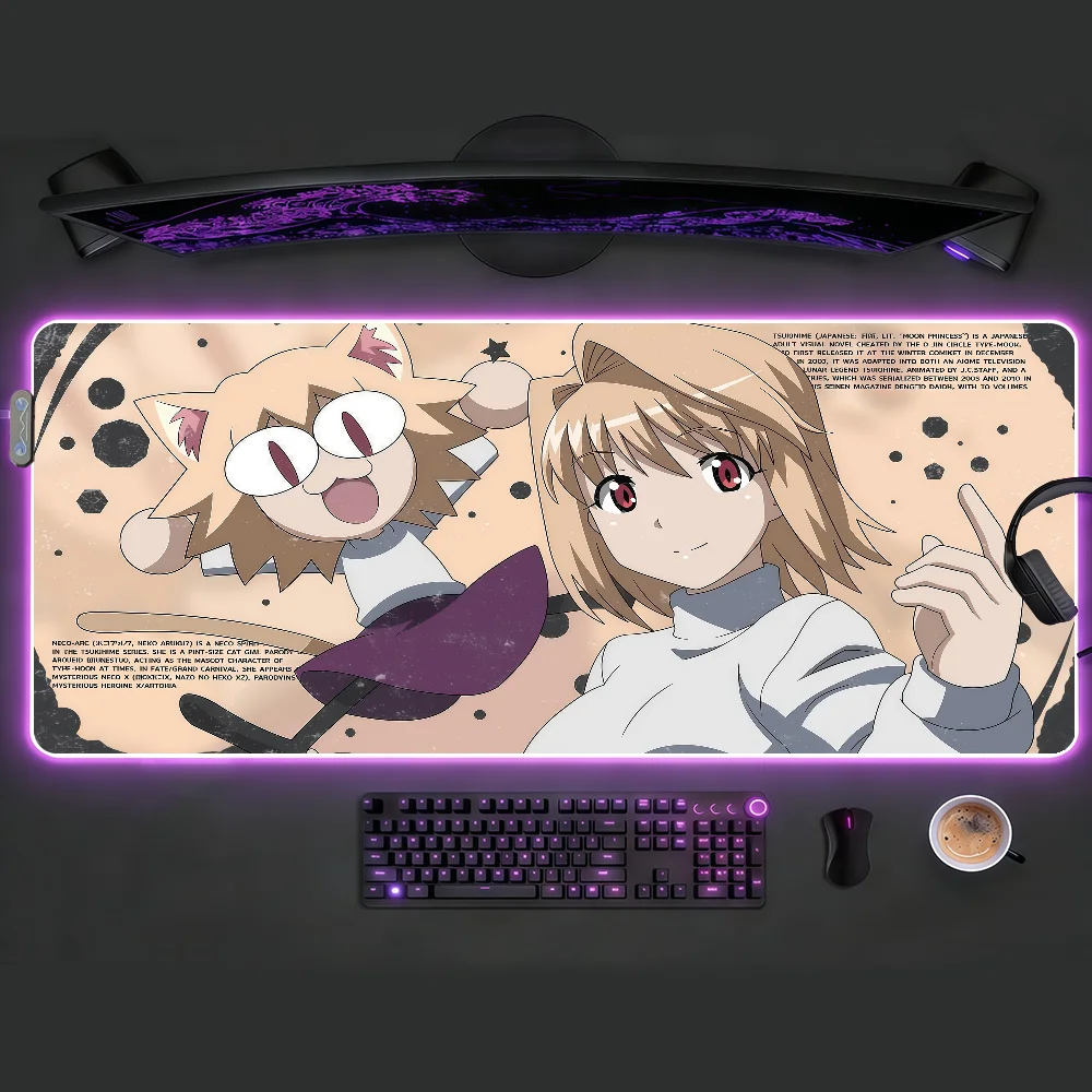 

T-Tsukihime Neco-arc Mouse Pad RGB LED Non-slip Desk Mat Rubber Gaming Accessories Large XXL Computer Office Keyboard carpet