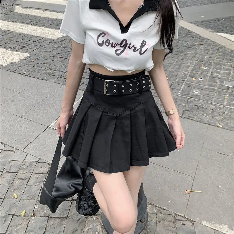 Skirts Women Mini Pleated Elegant Korean Style Fashion Ladies Streetwear Summer Slim Fit Casual Belt All-match Chic Design Retro