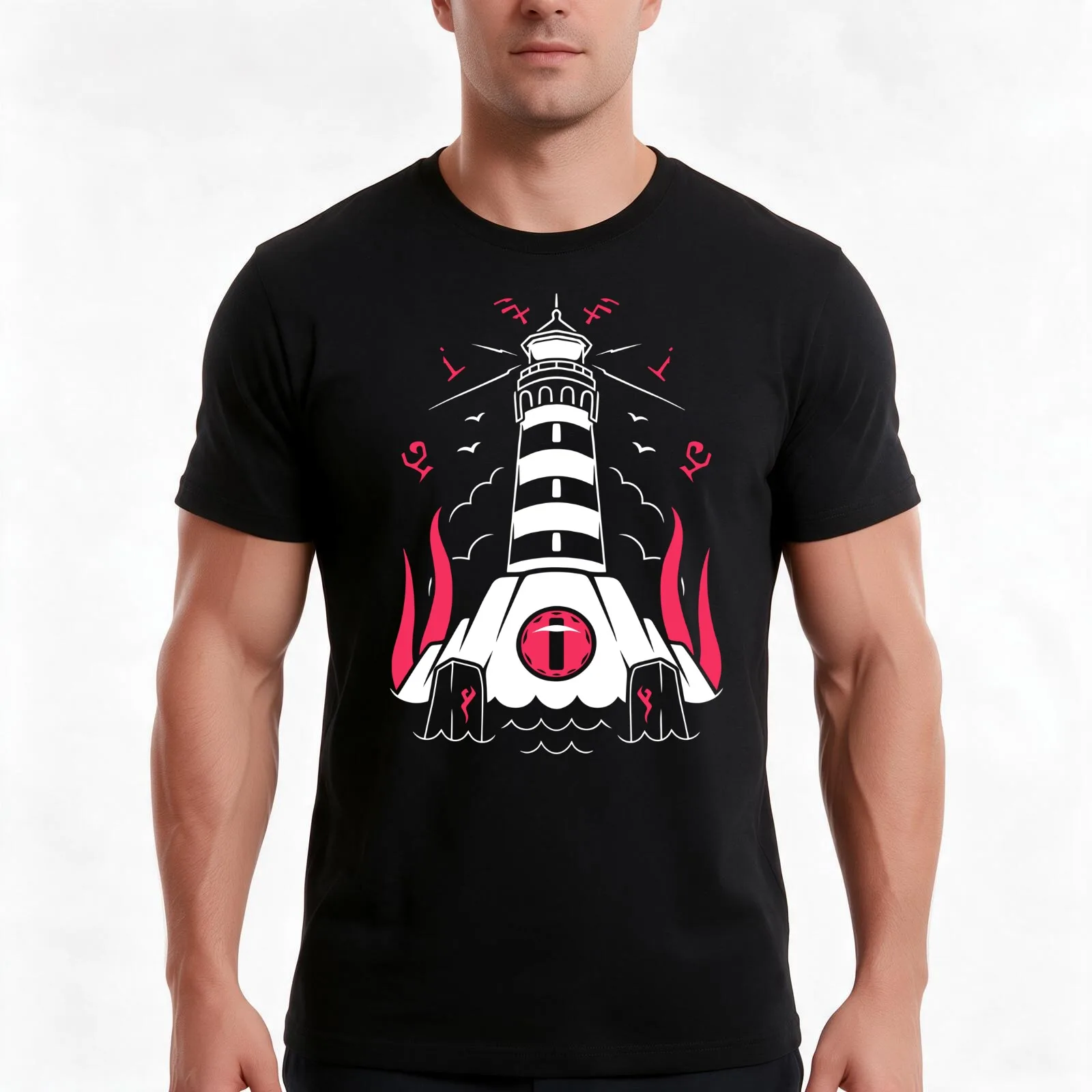 Undersea Creatures T-Shirt, Summer Casual Cotton Tee, Oversized Streetwear Tops, Vintage Graphic Print, Loose Fit Short Sleeve