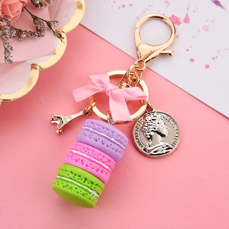 Resin Macaroon Keychain Key Chain Women Macaroon Bag Charm France LADUREE Macarons Eiffel Tower Keychains anahtarlik llavero