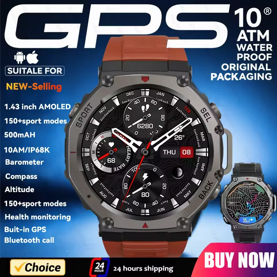 

T-Rex 3 Original Military GPS Smart Watch AMOLED Touch Screen 5ATM Outdoor Compass altimeter Smart Fitness Sport Men Watch