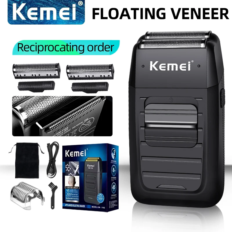 

Kemei KM-1102 Floating Veneer Reciprocating Electric Shaver for Men, Powerful Beard & Mustache Trimmer with Replacement Blades