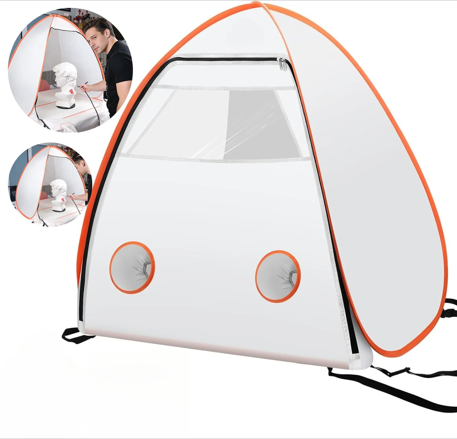 

White with Orange Trim Pop-Up Paint Booth Portable Spray Tent for Furniture, Auto Parts and Craft Painting