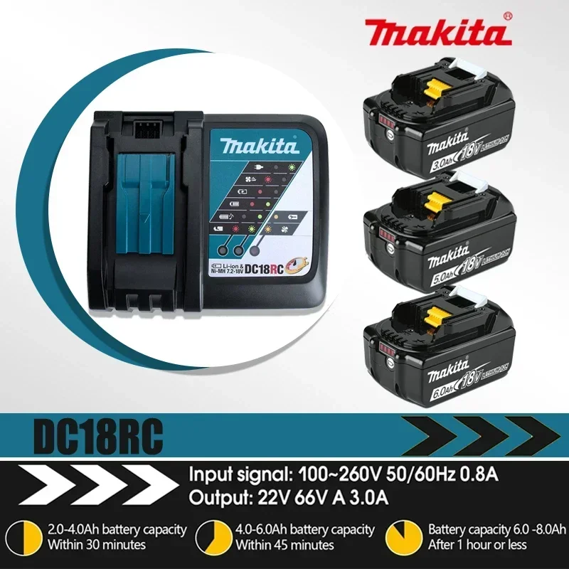 

Makita Original 18V DC18RC Li-ion Battery Charger With LED Display 14.4V Bl1830 Bl1430 Dc18Ra Electric Power Battery 3A Charging