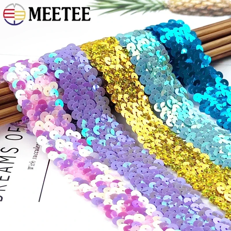 5/10/20Meters Meetee 30mm Sequins Strech Lace Ribbons Elastic Band Fabric Laces Trim For Clothes DIY Sewing Decoration Accessory