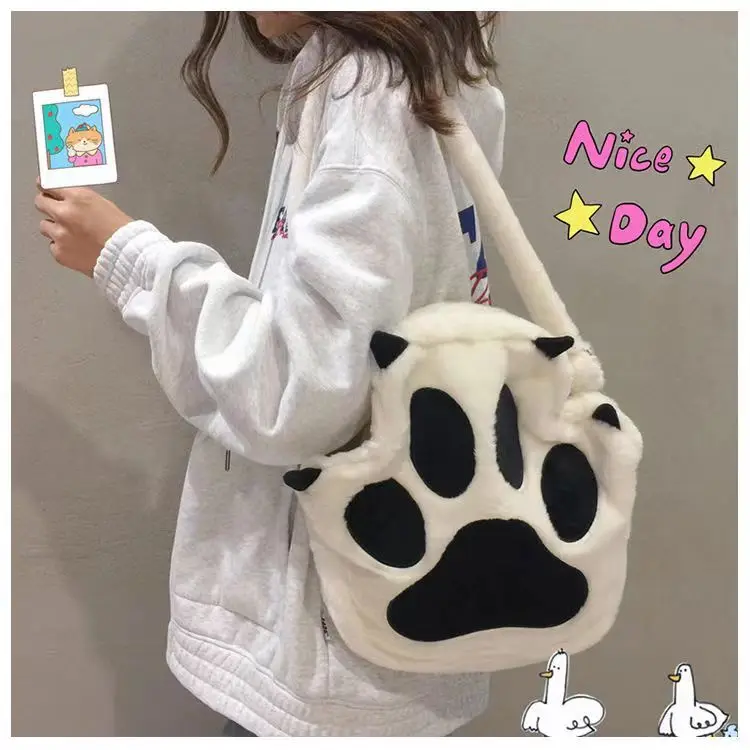 Bolsa crossbody de grande capacidade para mulheres, mochila pata gato, bolsas boneca de pelúcia, bolsas de estudante versáteis, fofas