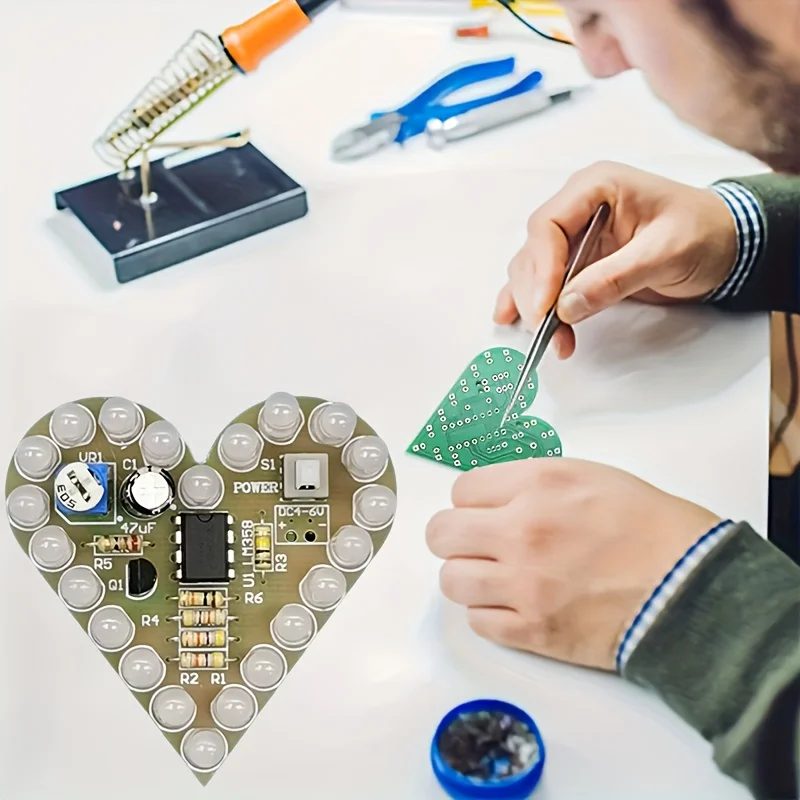 DIY Kit Heart Shaped Breathing Light Kit Red Photoelectric Production for Learning Laboratory Welding Practice Holiday Gift