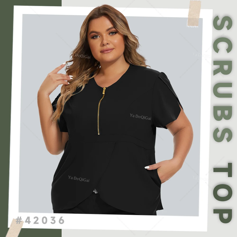 

Personalized Design Work Clothes Beautician Barber Blouse Dental Nurse Uniforms Women Medical Scrub Top Pocket Clinical Workwear