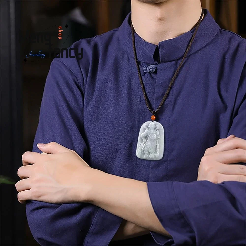 Natural A-goods Jadeite God of Martial Arts Guan Gong Jade Pendant Exquisite Engraver Handicraft Best Selling Fashion Jewelry