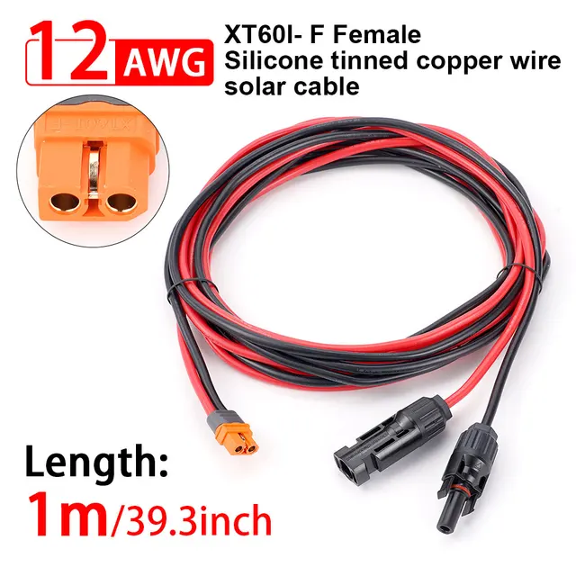 Złącze słoneczne 1/2/3M do adaptera XT60I-F 12AWG CableConnect kabel do ładowania panelu słonecznego do generatora słonecznego przenośna stacja zasilania
