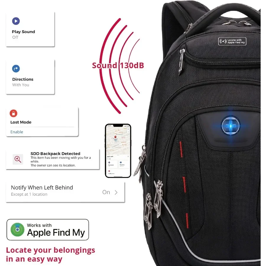 حقيبة ظهر للكمبيوتر المحمول من Swissdigital Design TSA للرجال بمنفذ شحن USB بسعة كبيرة حقيبة ظهر للسفر للأعمال باللون الأسود مع Apple Find M #2