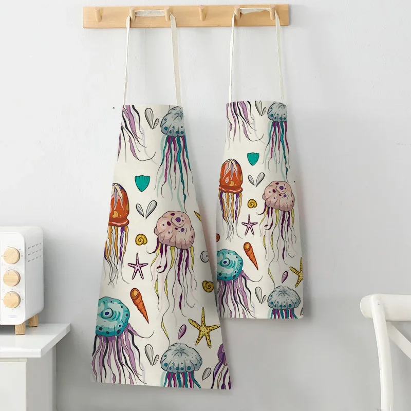 Marine Organism Apron Dolphin Jellyfish Aprons for Women Apron Kitchen Octopus Conch Cafe Apron for Men Kitchen Apron