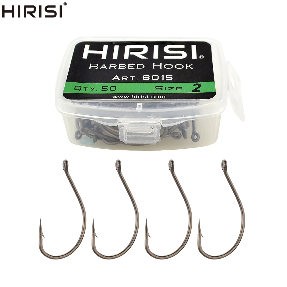 Hirisi 8015 100 Stück PTFE-beschichtete Angelhaken aus Hochkarbon-Stahl Rostfrei Scharf mit Widerhaken und Öse Angelzubehör – Detail 1