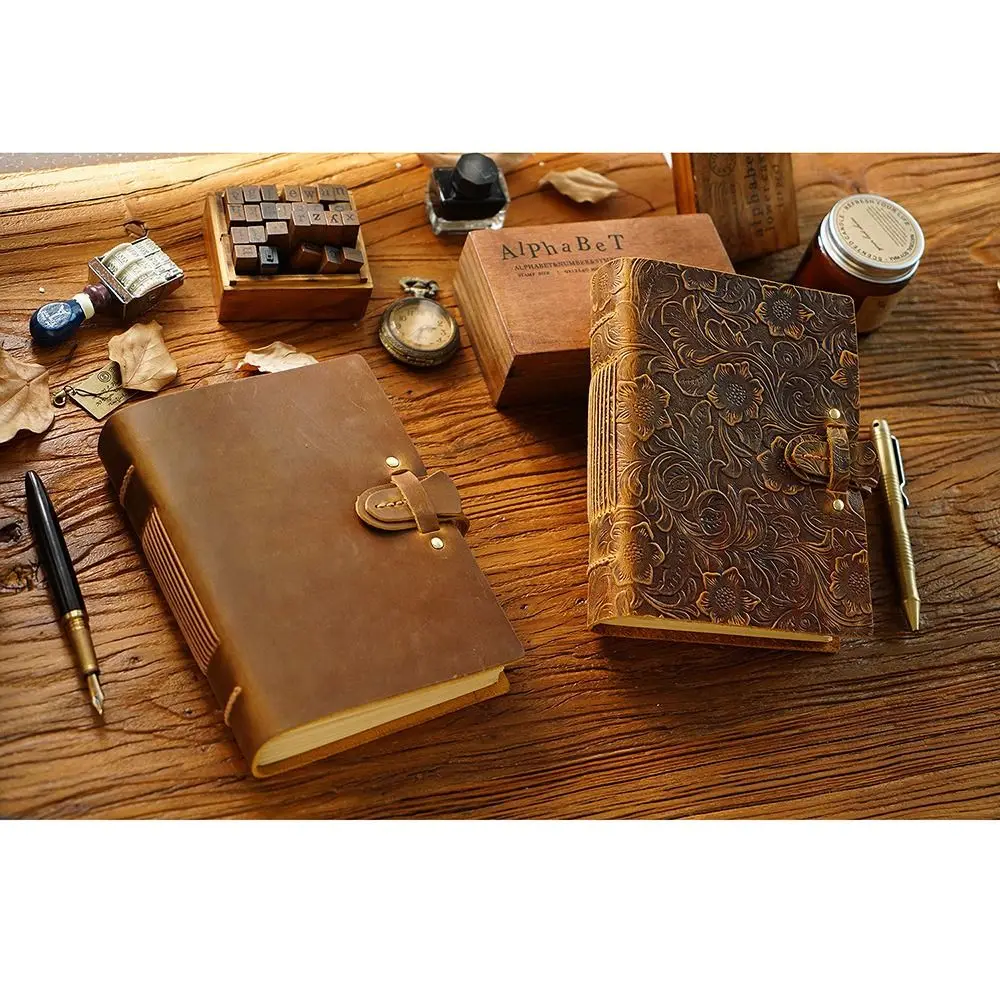 Rustic Vintage Leather Bound Journal Genuine Leather Cover Blank Pages Travel Sketchbook Handmade Unlined Daily Notepad Student view 5