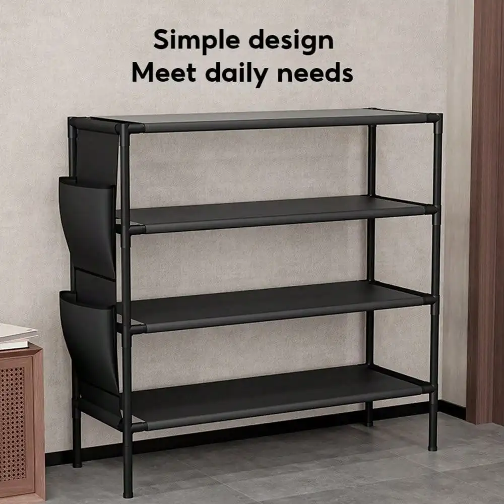 

4 Tier Shoe Rack Storage Organizer Free Standing Metal Shoe Shelf Compact Shoe Organizer with Side Bag for Entryway Closet